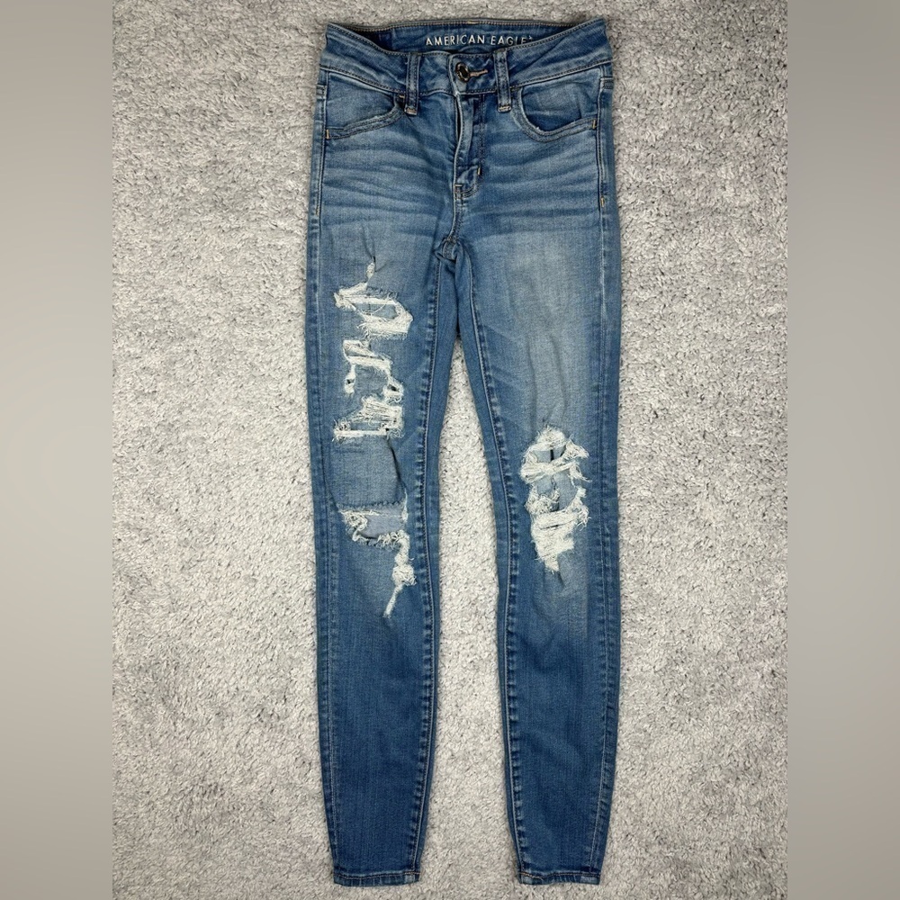 American Eagle Jeans Womens 0 Jegging Next Level Stretch Distressed Holes Thrash